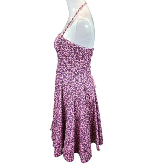 Betsey Johnson Dress Lace-up Corset Punk Glam Flirty 80s Ditsy Floral 2 B37 - Picture 3 of 12